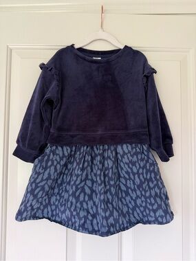 GAP Navy Blue Velour Dress with Printed Skirt